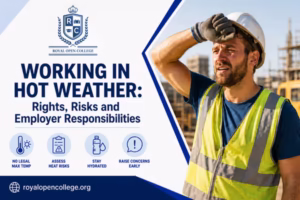 Working in Hot Weather: Rights, Risks and Employer Responsibilities Working in hot weather can be tiring, uncomfortable and sometimes unsafe, especially if you work outdoors, wear PPE, do physical tasks, travel between visits, or support vulnerable people in health and social care. In the UK, there is no fixed legal maximum working temperature, but employers still have a responsibility to manage heat risks and keep working conditions reasonable for the role, workplace and people involved. For workers, team leaders and managers who want to understand this topic more clearly, Royal Open College’s Heatwave: Health and Safety Tips course can support CPD learning around heat-related risks, hydration, risk awareness and practical workplace safety steps. It is not a regulated qualification or a replacement for employer risk assessments, but it can help build confidence when preparing for hot weather at work. Quick recap There is no UK legal maximum working temperature. Employers should assess heat risks and take reasonable action. Staff should raise concerns early if heat affects safety, health or care quality. Is there a legal maximum temperature for working in the UK? No. UK law does not set one maximum workplace temperature. That means employees are not automatically allowed to stop work just because the weather is hot. But this does not give employers a free pass. Indoor workplace temperatures should be reasonable, and heat should be treated as a health and safety risk. What is reasonable depends on the job, setting, building, uniform, PPE, physical effort and who may be affected. Why can hot weather be risky at work? Heat can affect people quickly. A hot, stuffy workplace can lead to tiredness, headaches, dizziness, poor concentration, dehydration, heat exhaustion and, in serious cases, heatstroke. This matters because heat does not only affect comfort. It can affect judgement, moving and handling, driving, medication tasks, infection control, care notes, machinery use and communication with patients or service users. For health and social care staff, the risk can be even more sensitive. A care worker, nursing assistant or support worker may need to help people who are older, unwell, disabled, dehydrated or less able to explain how they feel. What should employers do in hot weather? Employers should look at the real working conditions and reduce risks where possible. Simple steps can make a big difference. This may include providing cool drinking water, improving airflow, using blinds, opening windows where safe, providing fans or cooling systems, moving work away from direct sunlight, allowing extra breaks, and adjusting duties during the hottest part of the day. For outdoor workers, employers may need shaded rest areas, sun protection advice, cooler start times, more breaks and access to fresh water. What rights do employees have if work feels too hot? The best first step is to speak up early. Tell a manager, supervisor, HR team, union rep or health and safety representative what is happening. Be specific. Say if there is no drinking water, poor airflow, unsafe PPE use, dizziness, faintness, heat rash, confusion, or a task that feels unsafe in the heat. Employees should not assume they can simply walk out because it is hot. However, serious health and safety concerns should be taken seriously and reviewed quickly. Who may need extra support? Some workers may be more affected by heat than others. This can include pregnant workers, older staff, disabled workers, people with heart or breathing conditions, staff taking certain medication, and people experiencing menopause symptoms. Support may include extra breaks, adjusted duties, cooler work areas, homeworking where suitable, different shift times or an individual risk assessment. What should care settings think about? Care homes, home care teams, supported living services, hospitals and community care teams should plan early. Hot weather can affect staff, service users, medicines, equipment, PPE, hydration, sleep, transport and safe staffing. Managers should also think about Heat-Health Alerts, room temperatures, vulnerable residents, night shifts and how staff report heat-related concerns. Common misunderstandings The biggest misunderstanding is that “too hot to work” has one simple legal number. It does not. Another mistake is thinking heat is only a comfort issue. In some roles, heat can become a safety issue very quickly. A CPD course can help staff build awareness, but it is not a regulated qualification, licence to practise, legal certificate or compliance guarantee. Safe hot weather working still depends on employer policy, risk assessment, local procedures and sensible daily decisions.