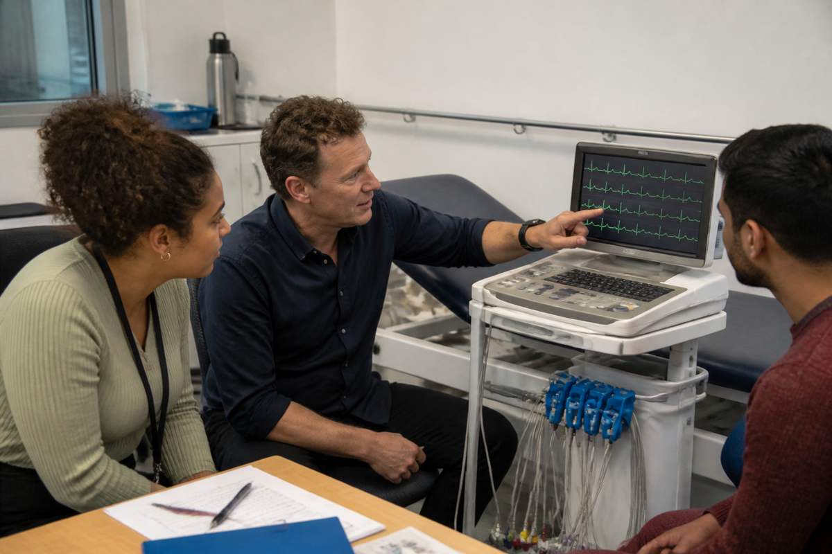 ECG training session with clinical equipment