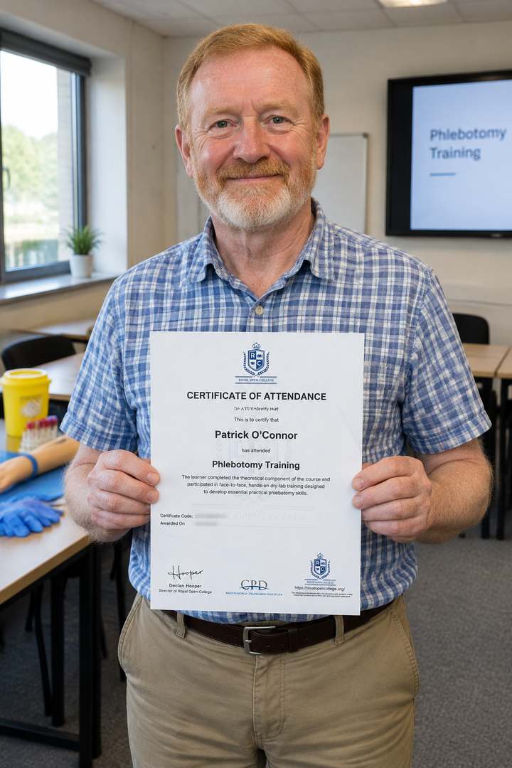 Learner proud of his completed phlebotomy training